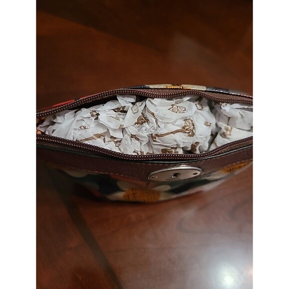 Fossil Key-Per Cosmetic Makeup Bag Ladybug Print Yellow Brown Leather Zip Pouch - Picture 5 of 8